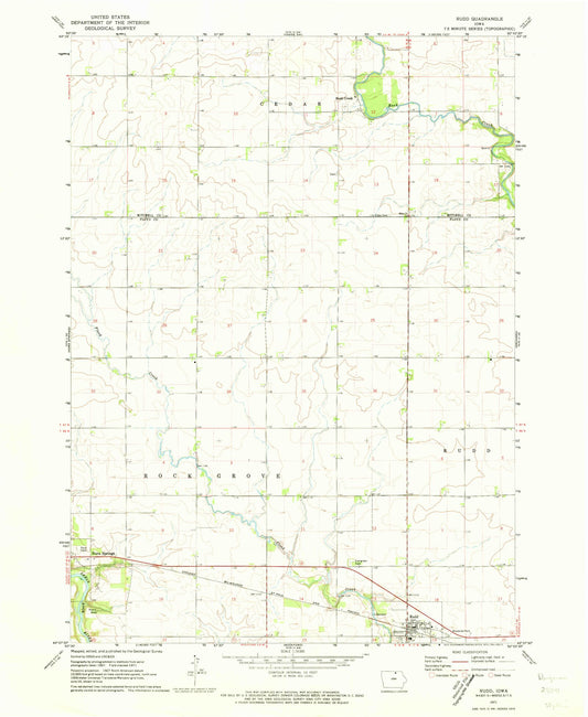 Classic USGS Rudd Iowa 7.5'x7.5' Topo Map Image