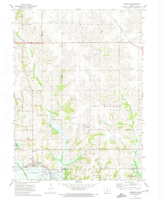 Classic USGS Runnells Iowa 7.5'x7.5' Topo Map Image