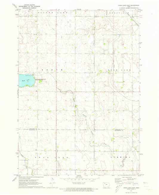Classic USGS Rush Lake East Iowa 7.5'x7.5' Topo Map Image