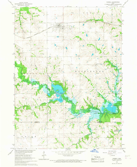 Classic USGS Russell Iowa 7.5'x7.5' Topo Map Image