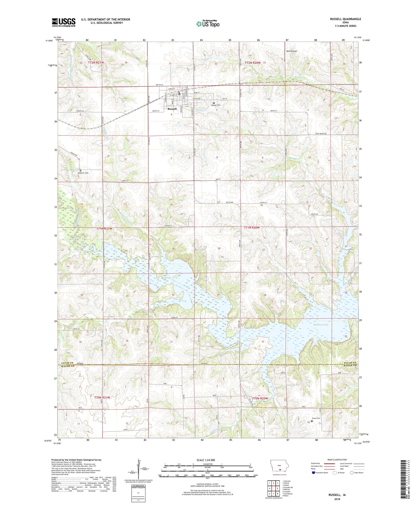 Russell Iowa US Topo Map Image