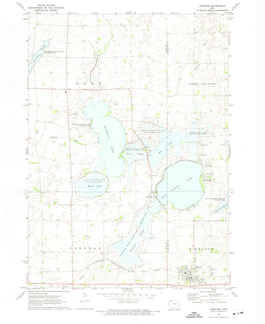 Classic USGS Ruthven Iowa 7.5'x7.5' Topo Map Image
