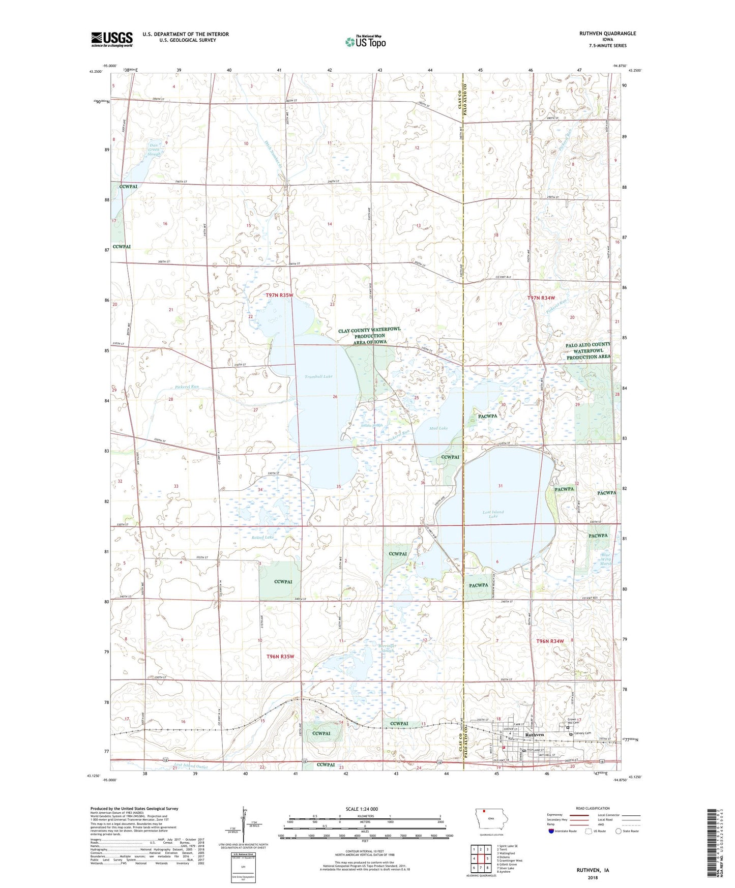 Ruthven Iowa US Topo Map Image