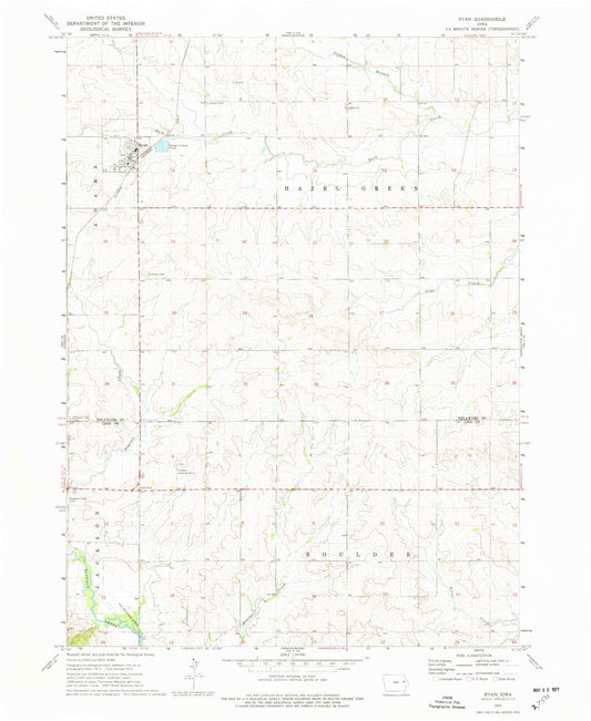 Classic USGS Ryan Iowa 7.5'x7.5' Topo Map Image