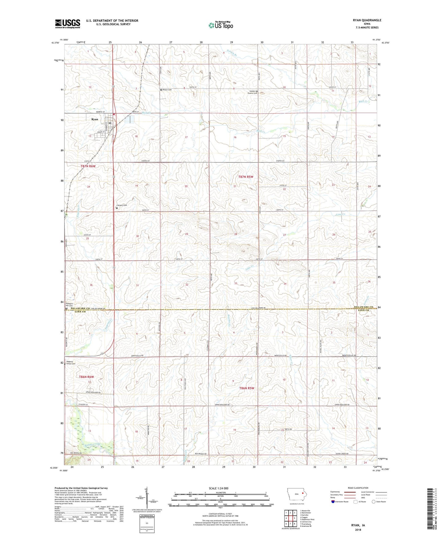 Ryan Iowa US Topo Map Image