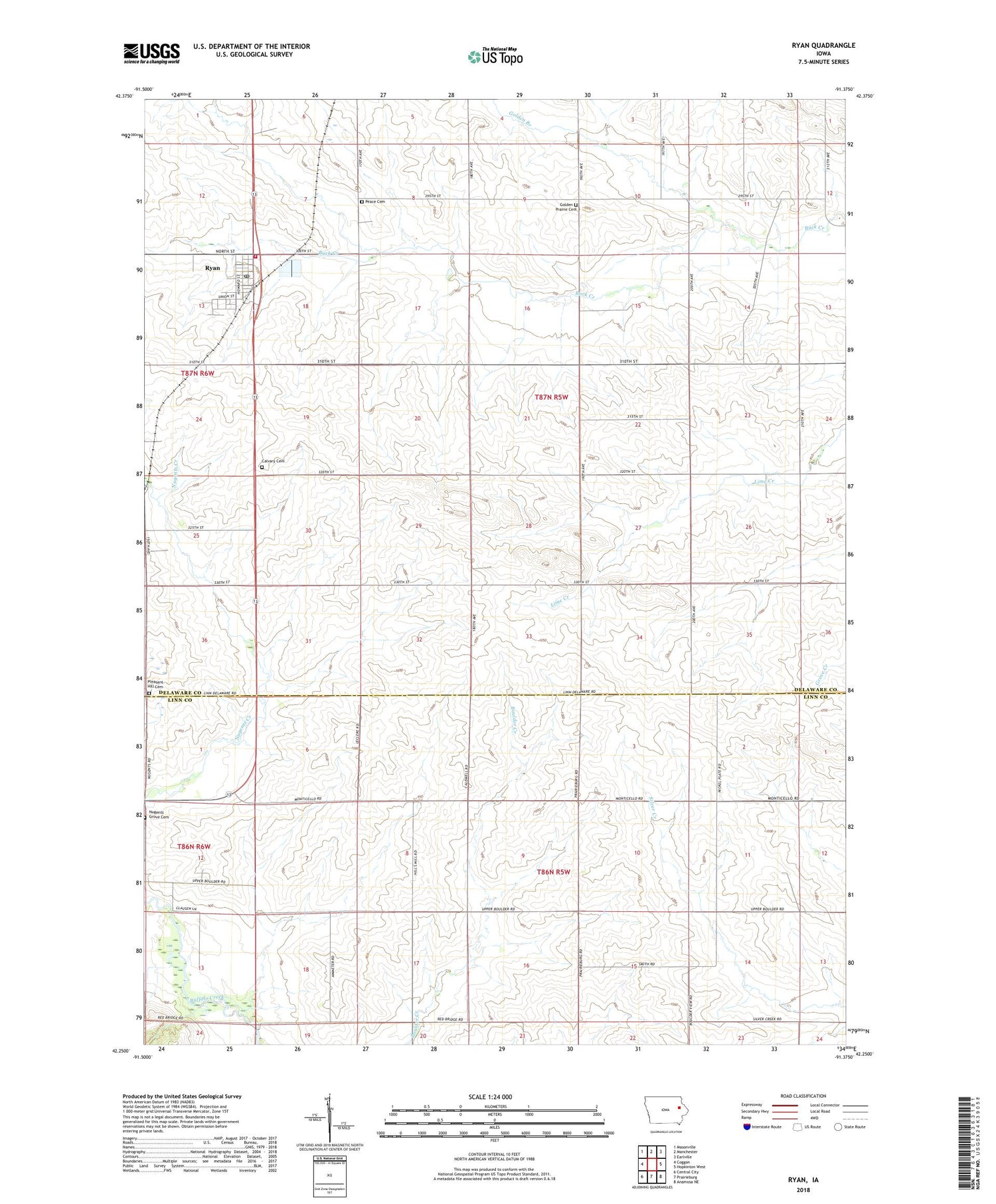 Ryan Iowa US Topo Map Image