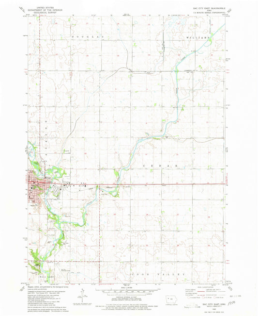 Classic USGS Sac City East Iowa 7.5'x7.5' Topo Map Image