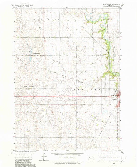 Classic USGS Sac City West Iowa 7.5'x7.5' Topo Map Image