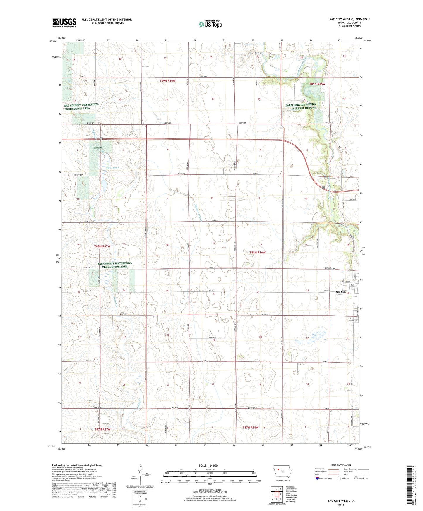Sac City West Iowa US Topo Map Image