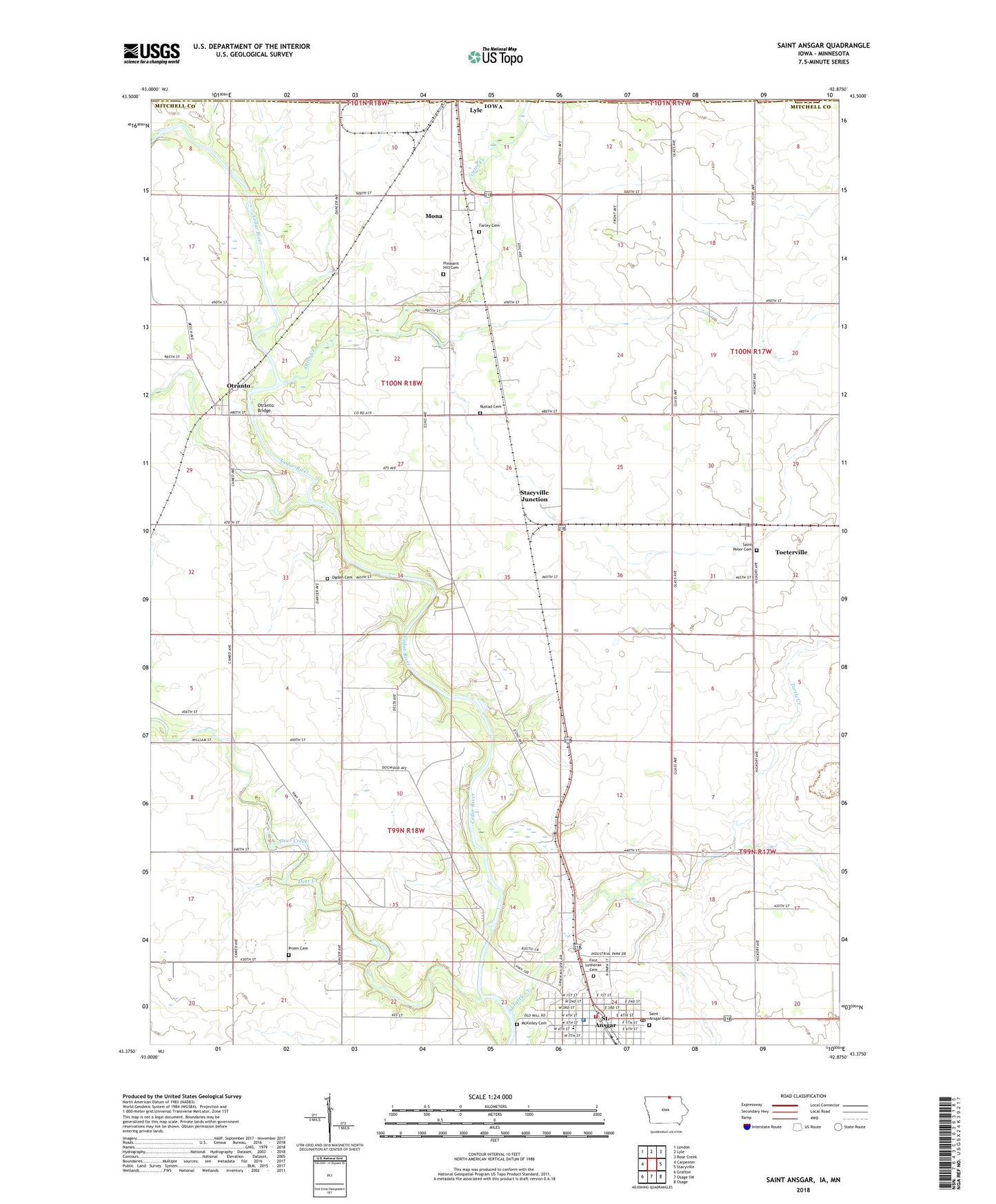Saint Ansgar Iowa US Topo Map Image