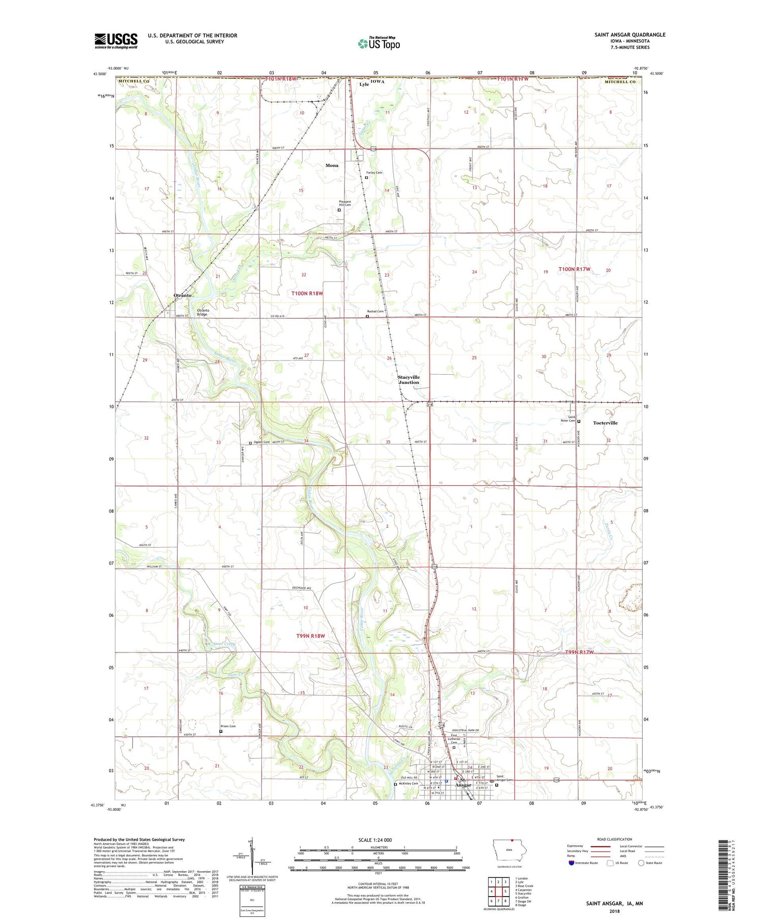 Saint Ansgar Iowa US Topo Map Image