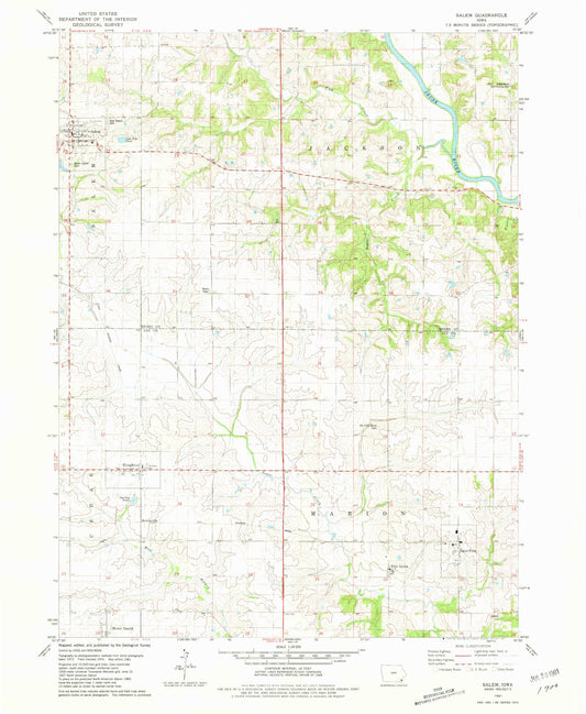 Classic USGS Salem Iowa 7.5'x7.5' Topo Map Image