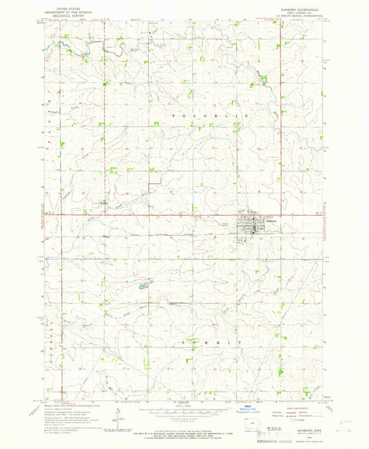 Classic USGS Sanborn Iowa 7.5'x7.5' Topo Map Image