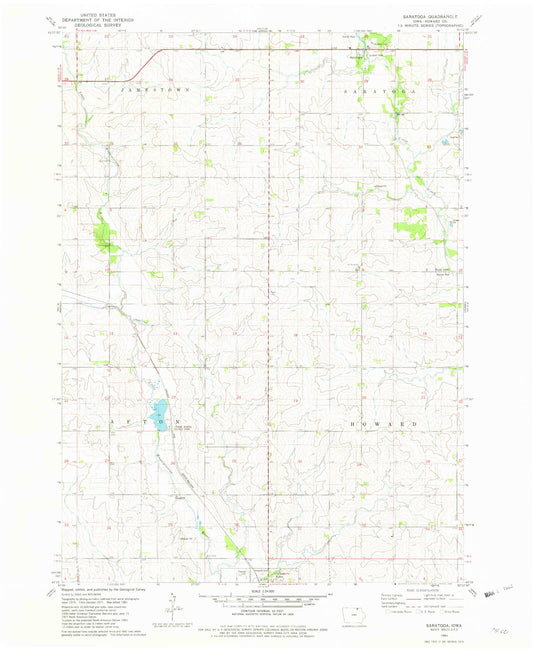 Classic USGS Saratoga Iowa 7.5'x7.5' Topo Map Image