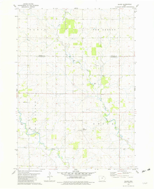 Classic USGS Saude Iowa 7.5'x7.5' Topo Map Image