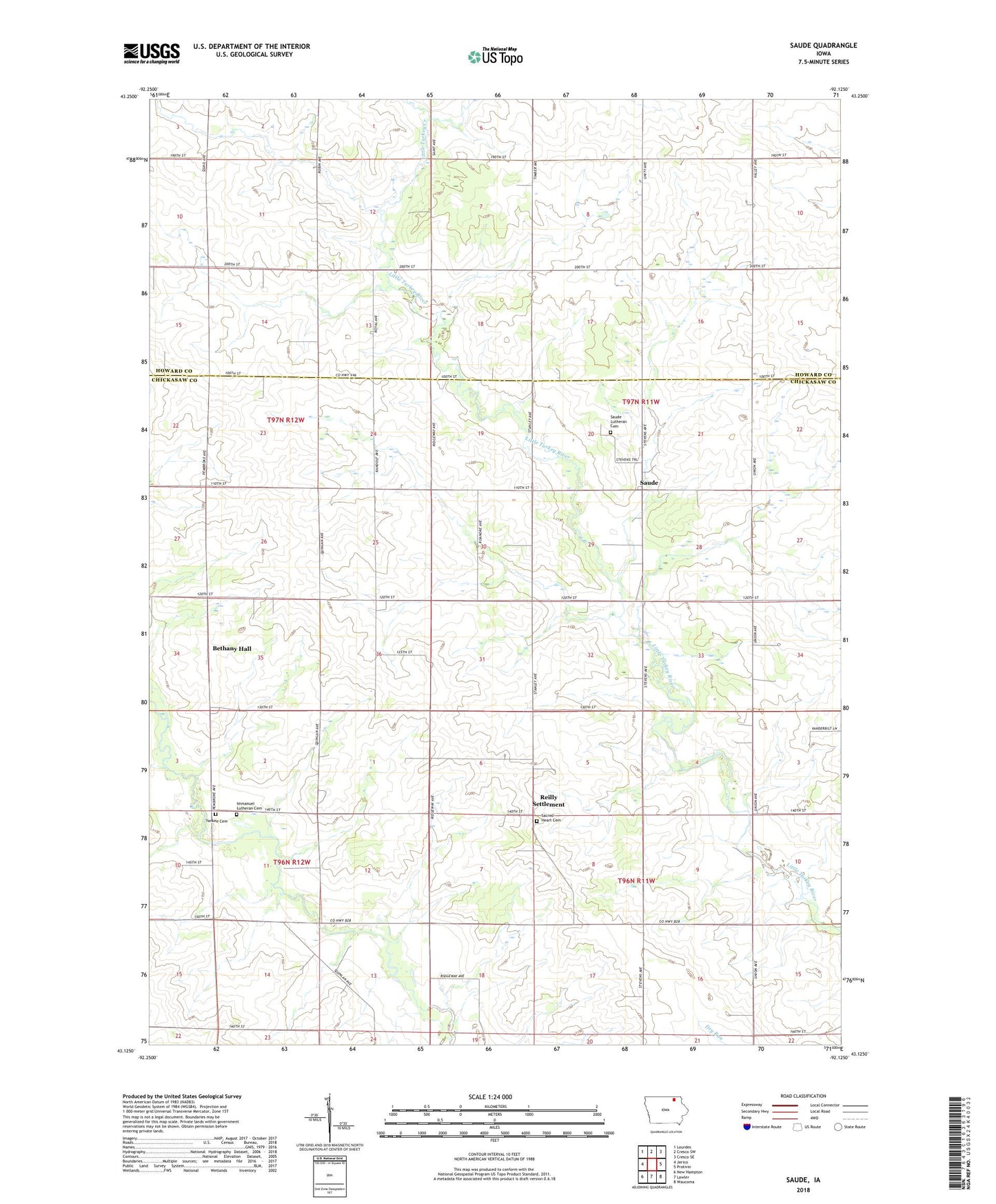 Saude Iowa US Topo Map Image