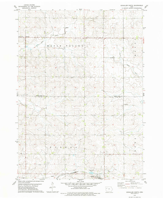 Classic USGS Schaller North Iowa 7.5'x7.5' Topo Map Image