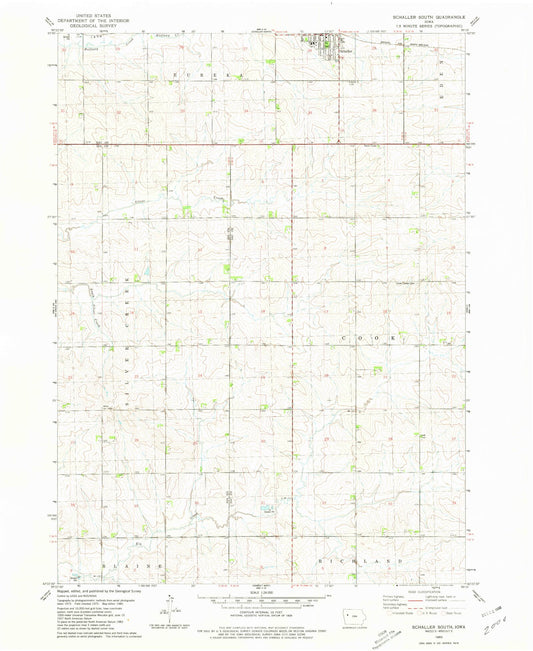 Classic USGS Schaller South Iowa 7.5'x7.5' Topo Map Image