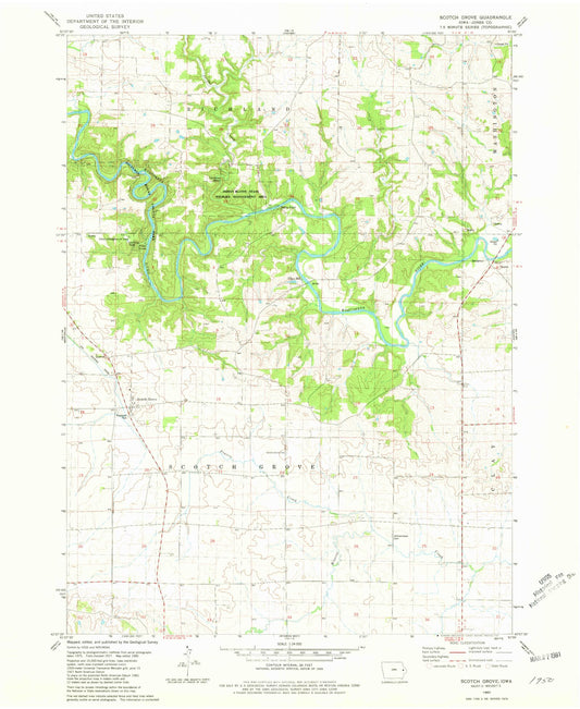 Classic USGS Scotch Grove Iowa 7.5'x7.5' Topo Map Image