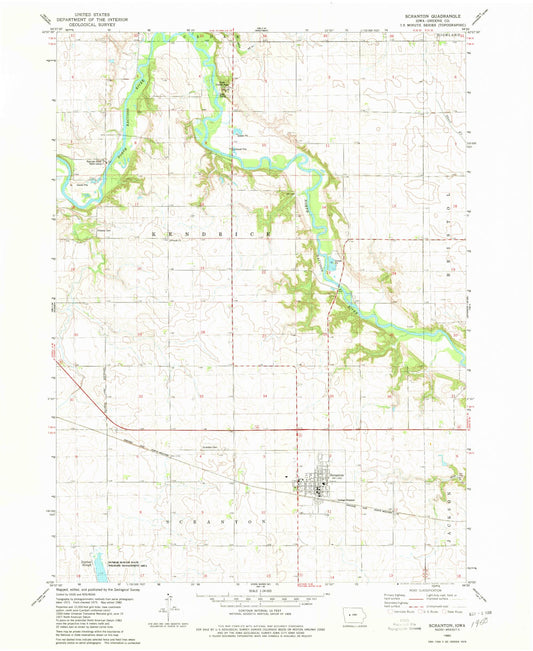Classic USGS Scranton Iowa 7.5'x7.5' Topo Map Image