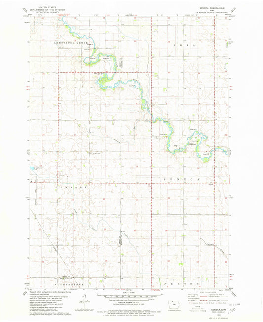 Classic USGS Seneca Iowa 7.5'x7.5' Topo Map Image