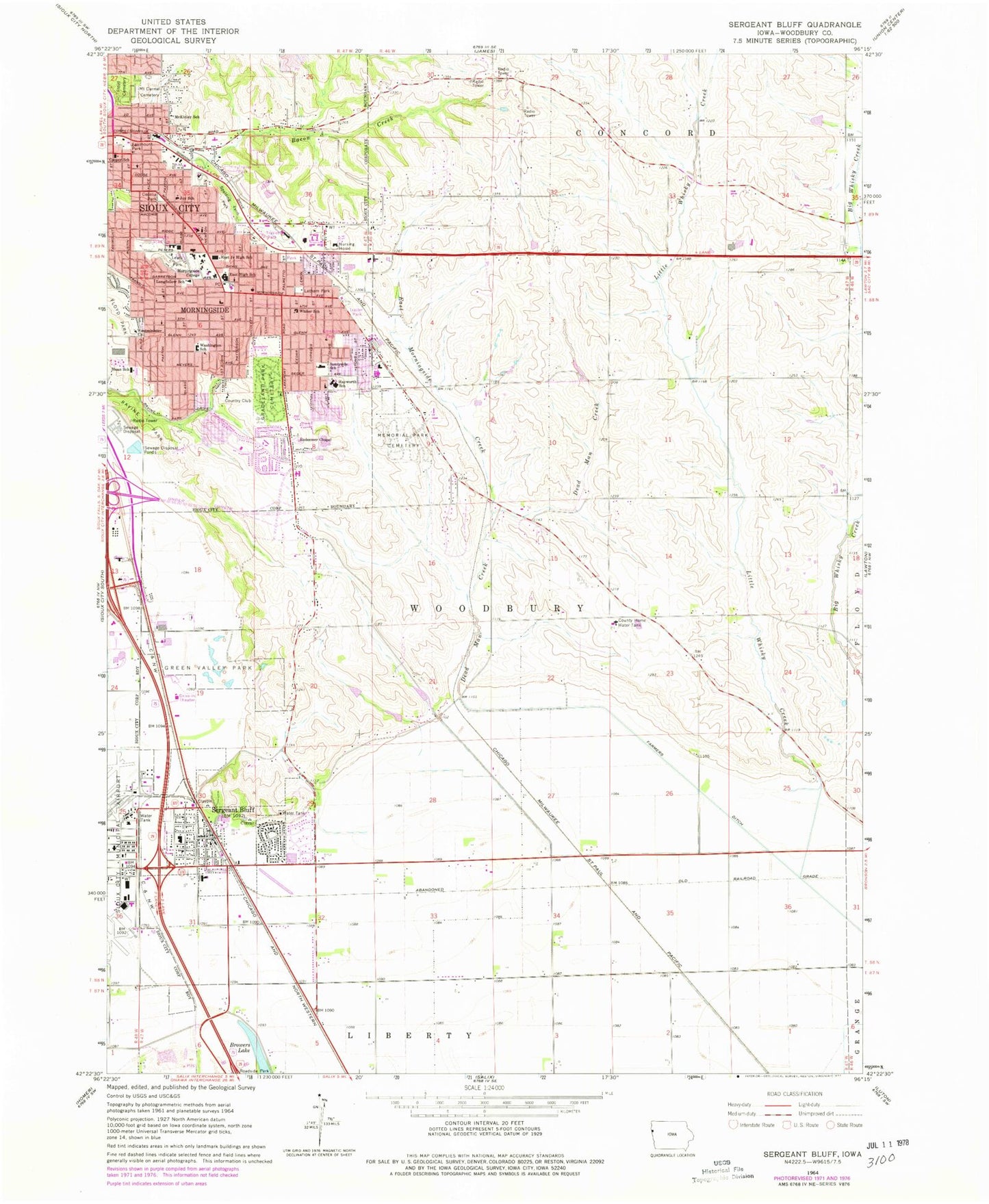 Classic USGS Sergeant Bluff Iowa 7.5'x7.5' Topo Map Image
