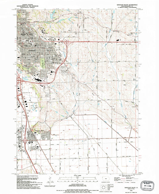 Classic USGS Sergeant Bluff Iowa 7.5'x7.5' Topo Map Image