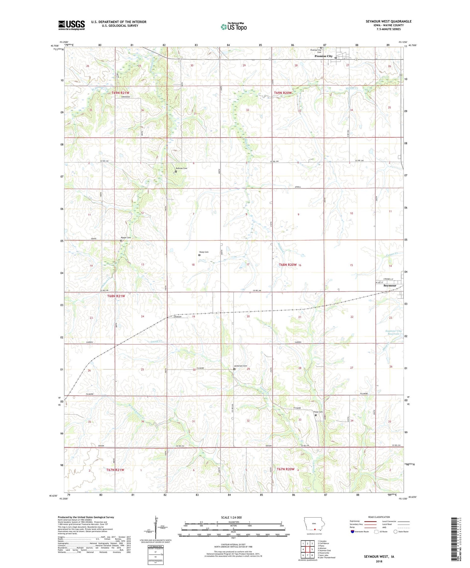 Seymour West Iowa US Topo Map Image
