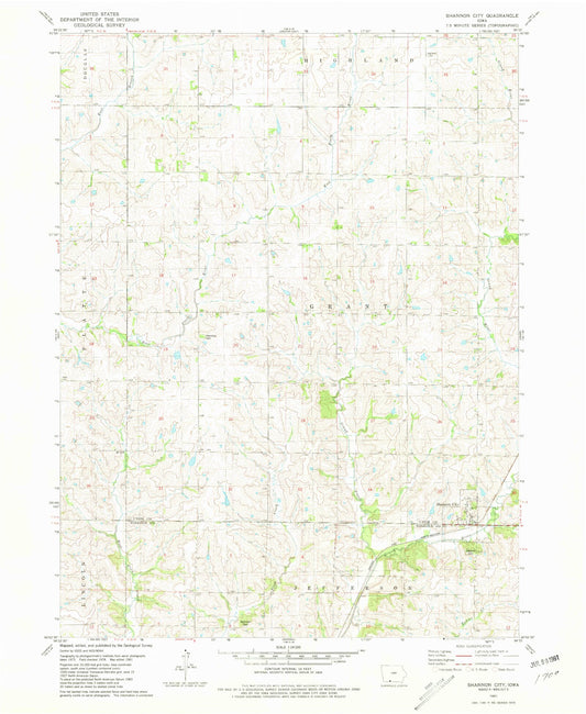 Classic USGS Shannon City Iowa 7.5'x7.5' Topo Map Image