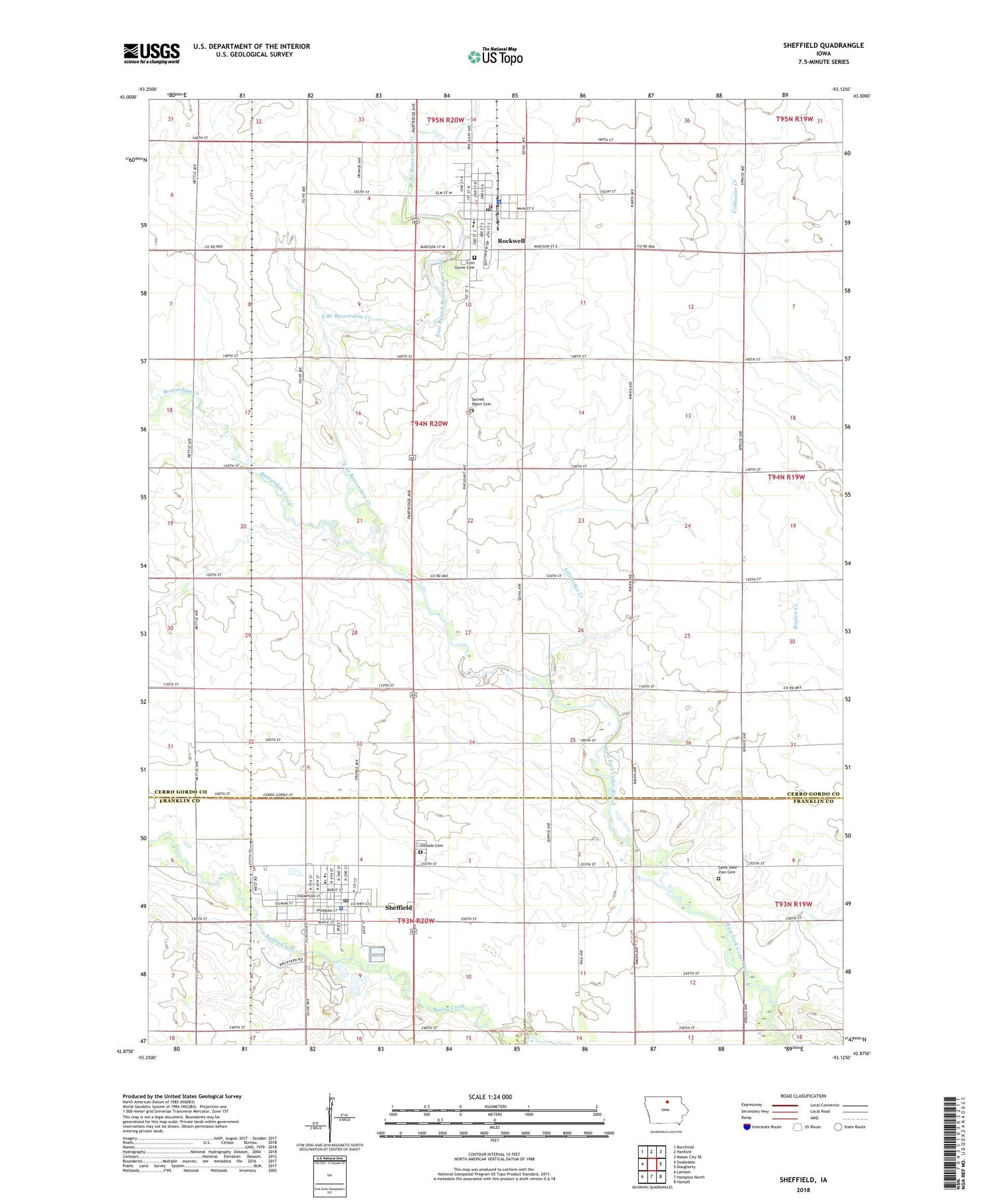 Sheffield Iowa US Topo Map Image
