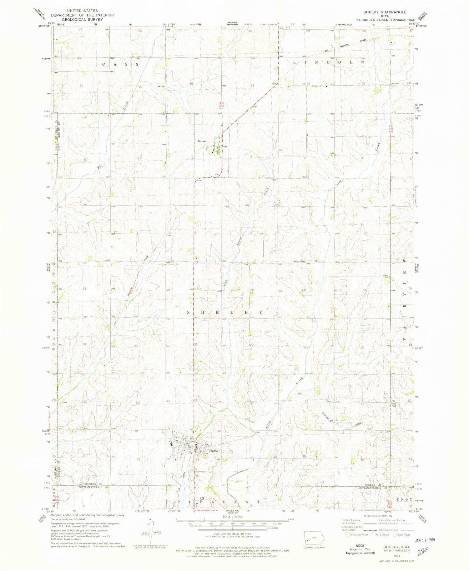Classic USGS Shelby Iowa 7.5'x7.5' Topo Map Image