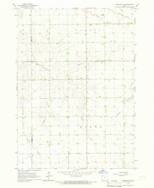 Classic USGS Sheldon SE Iowa 7.5'x7.5' Topo Map Image
