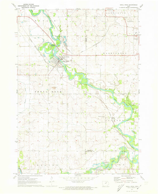 Classic USGS Shell Rock Iowa 7.5'x7.5' Topo Map Image