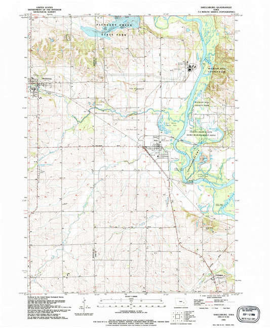 Classic USGS Shellsburg Iowa 7.5'x7.5' Topo Map Image