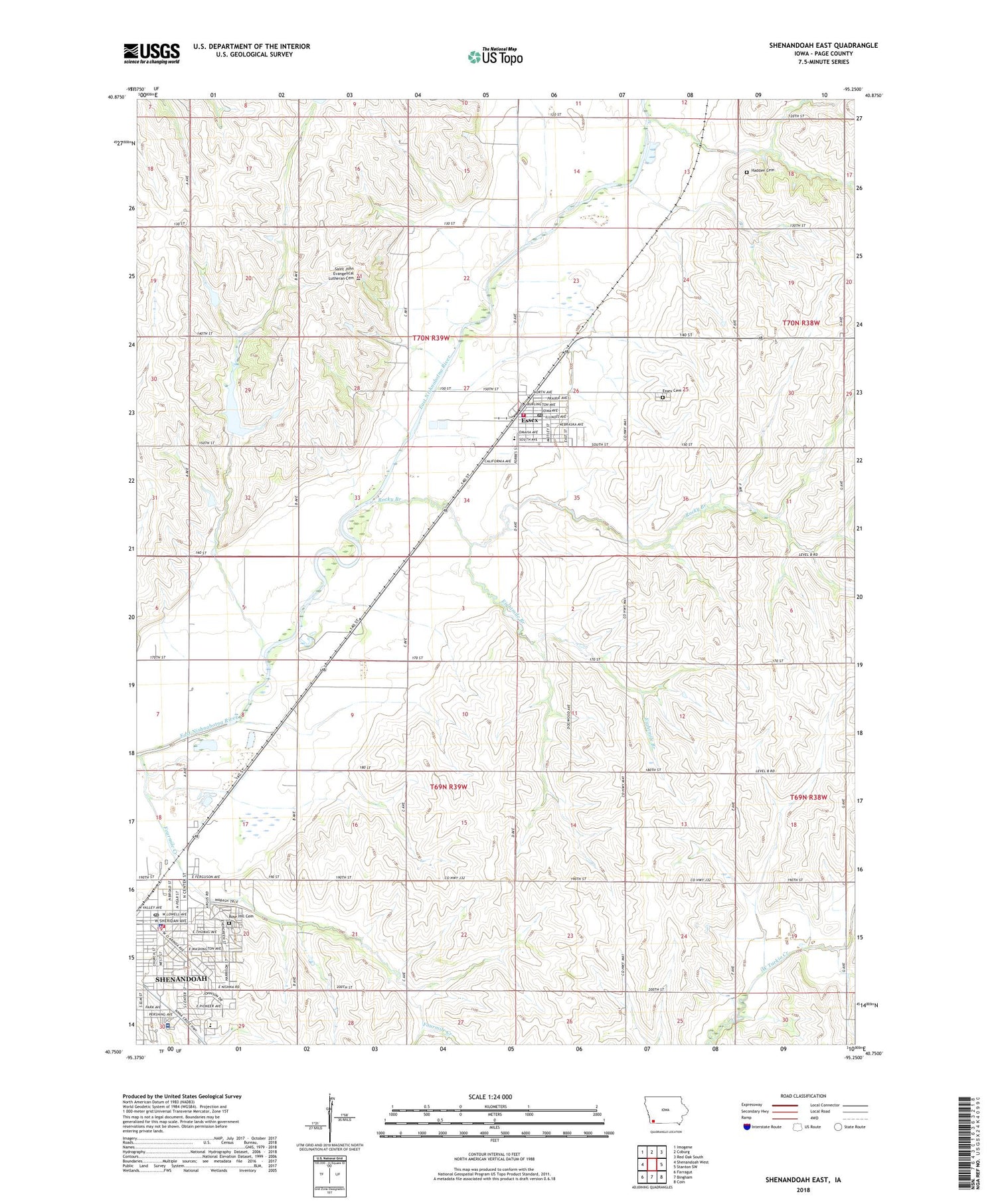 Shenandoah East Iowa US Topo Map Image