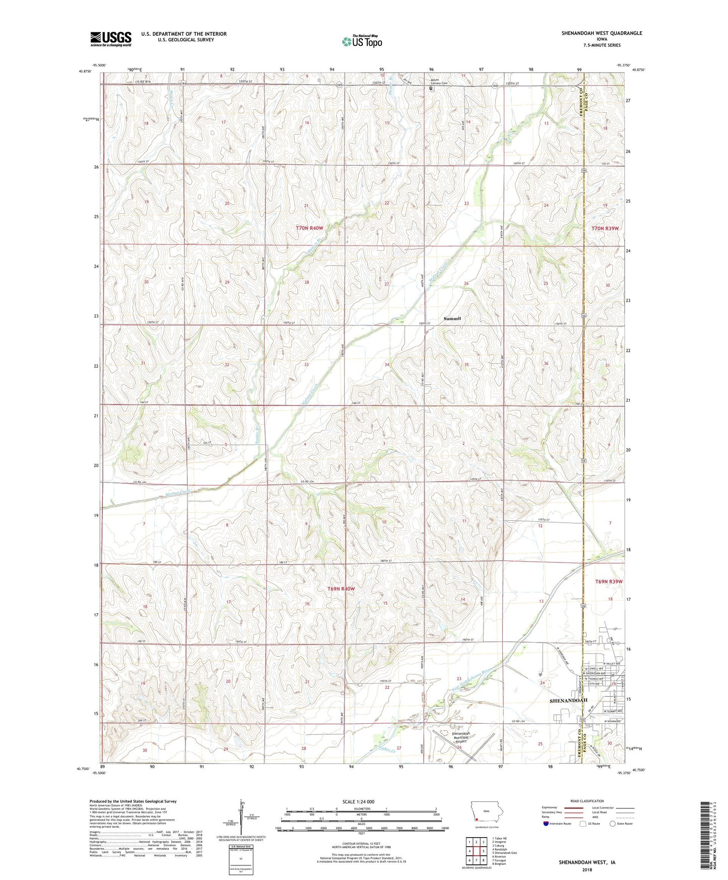 Shenandoah West Iowa US Topo Map Image