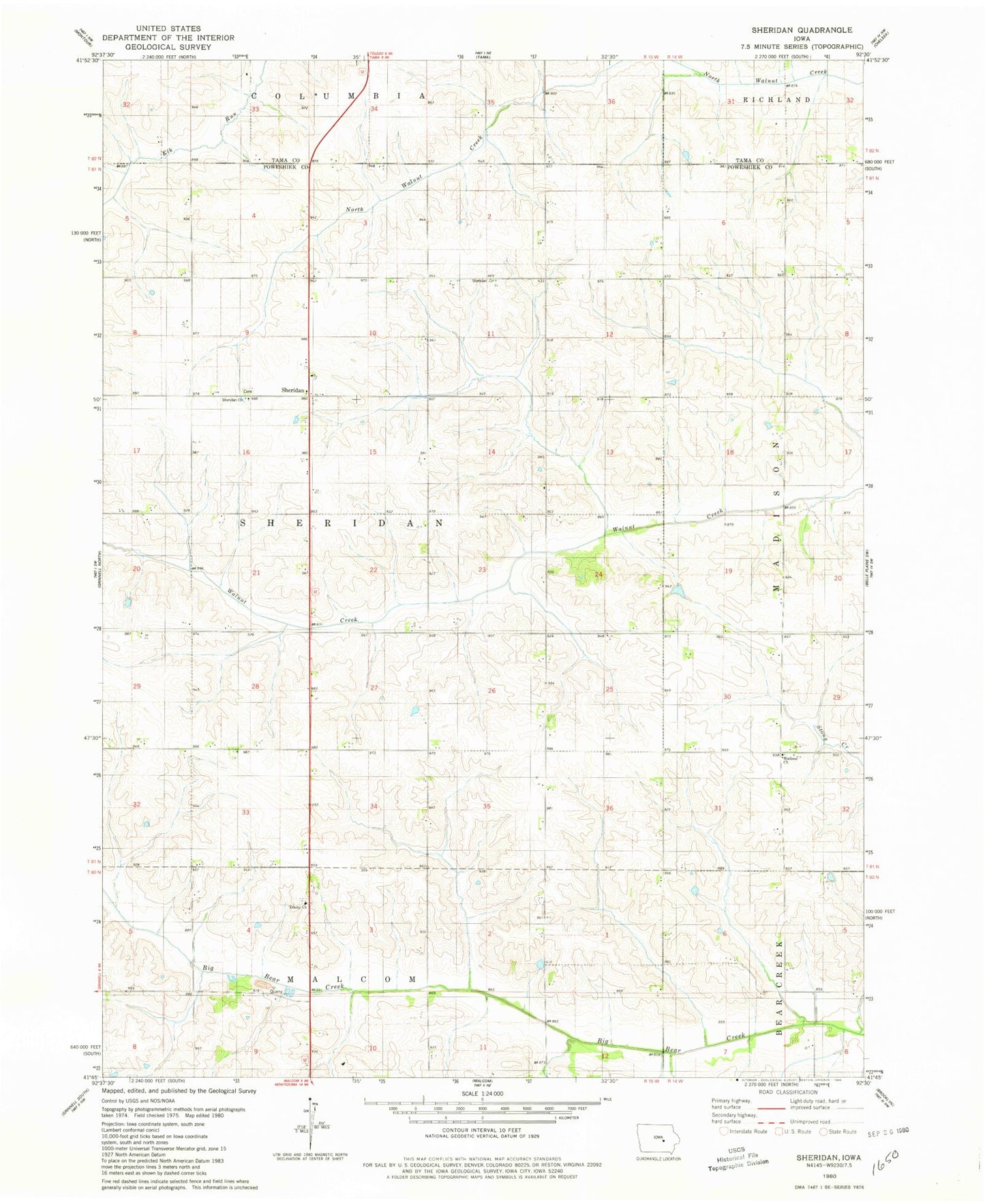 Classic USGS Sheridan Iowa 7.5'x7.5' Topo Map Image