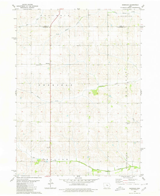 Classic USGS Sheridan Iowa 7.5'x7.5' Topo Map Image