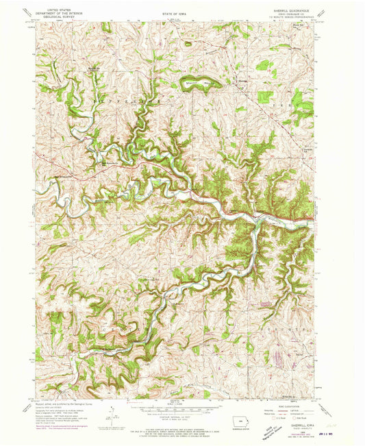 Classic USGS Sherrill Iowa 7.5'x7.5' Topo Map Image