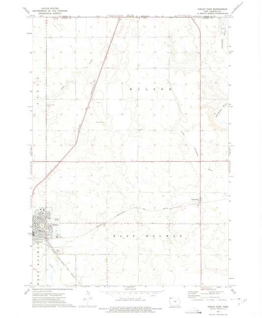 Classic USGS Sibley East Iowa 7.5'x7.5' Topo Map Image