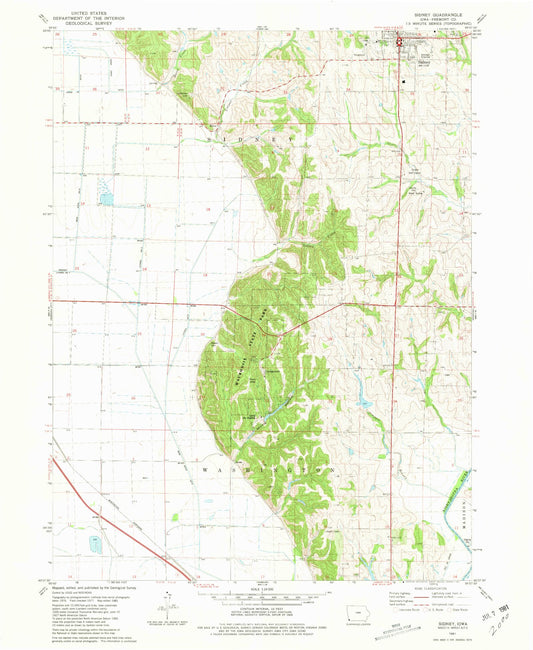 Classic USGS Sidney Iowa 7.5'x7.5' Topo Map Image