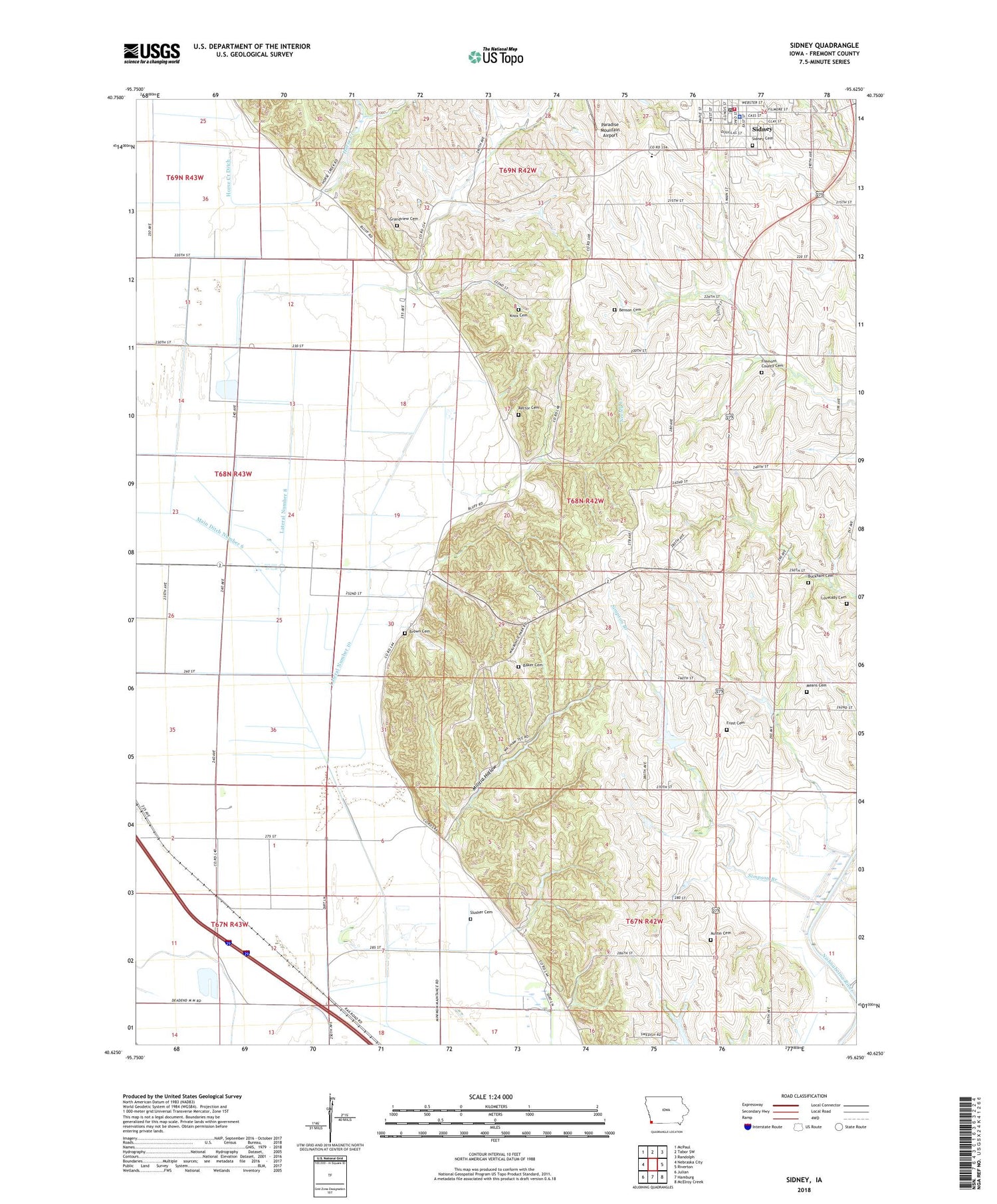 Sidney Iowa US Topo Map Image