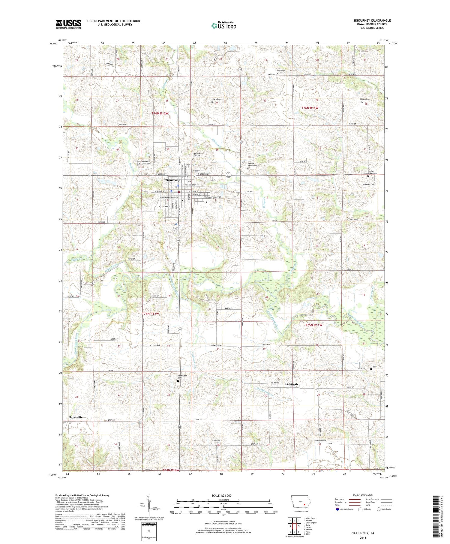 Sigourney Iowa US Topo Map Image
