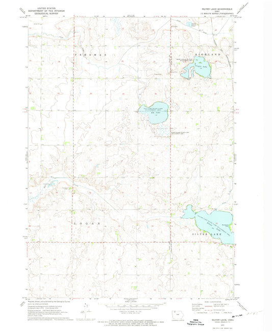 Classic USGS Silver Lake Iowa 7.5'x7.5' Topo Map Image