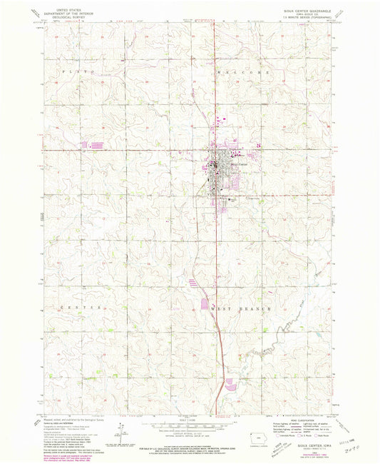 Classic USGS Sioux Center Iowa 7.5'x7.5' Topo Map Image