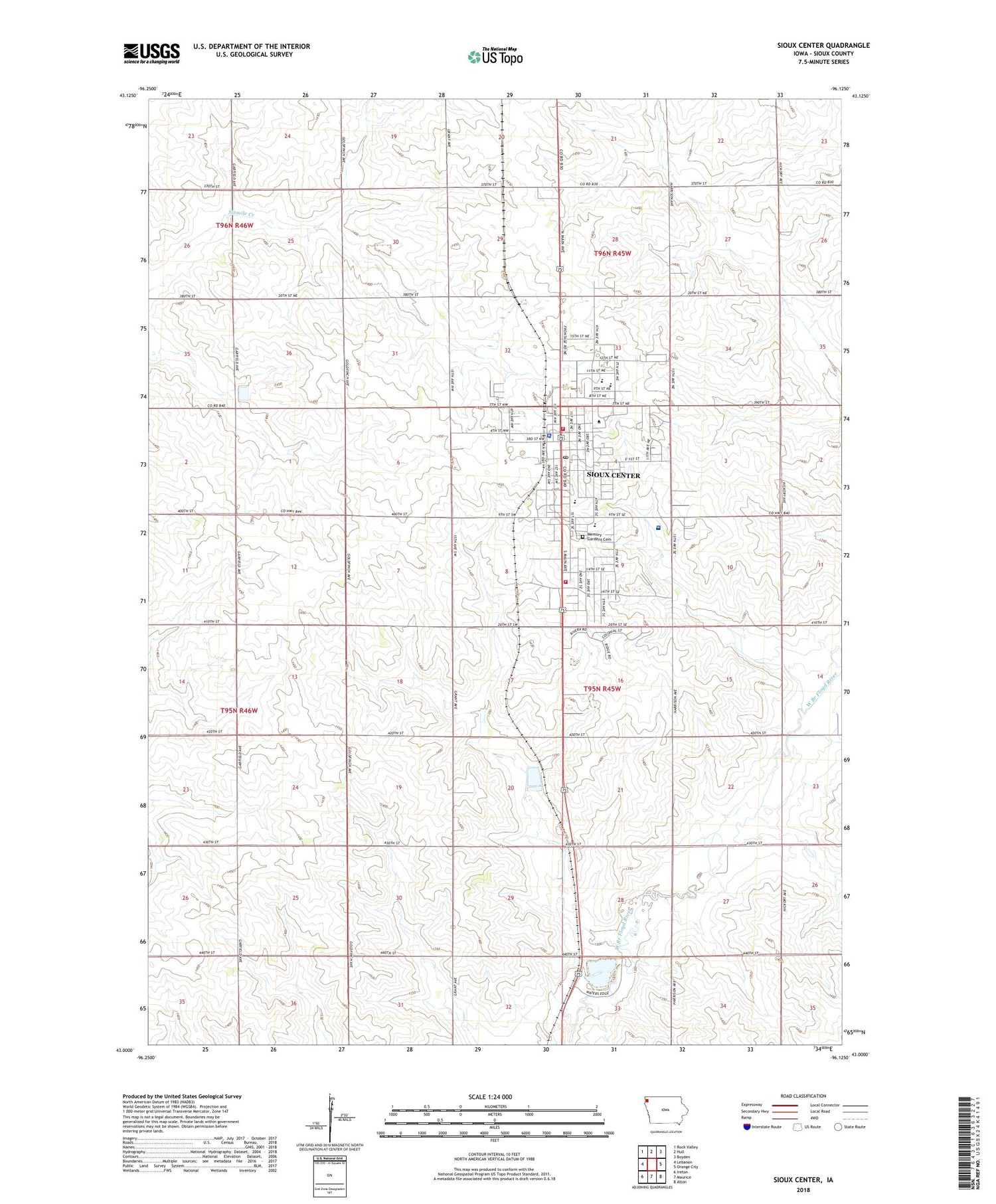 Sioux Center Iowa US Topo Map Image