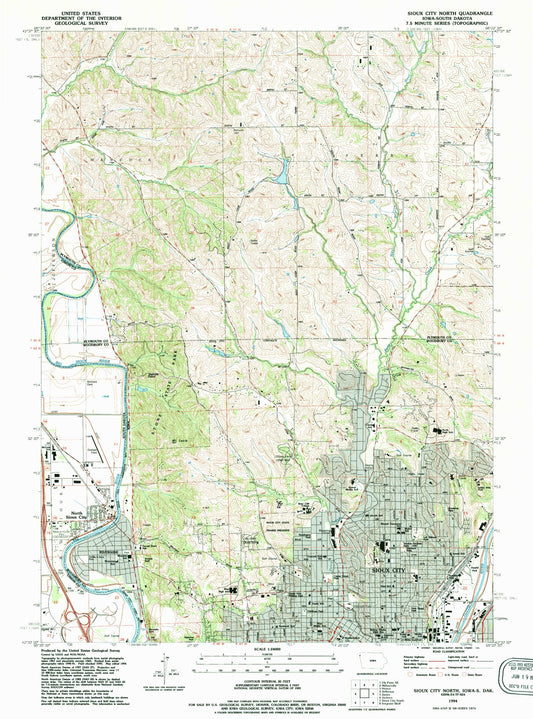 Classic USGS Sioux City North Iowa 7.5'x7.5' Topo Map Image