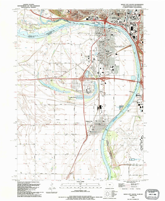Classic USGS Sioux City South Iowa 7.5'x7.5' Topo Map Image