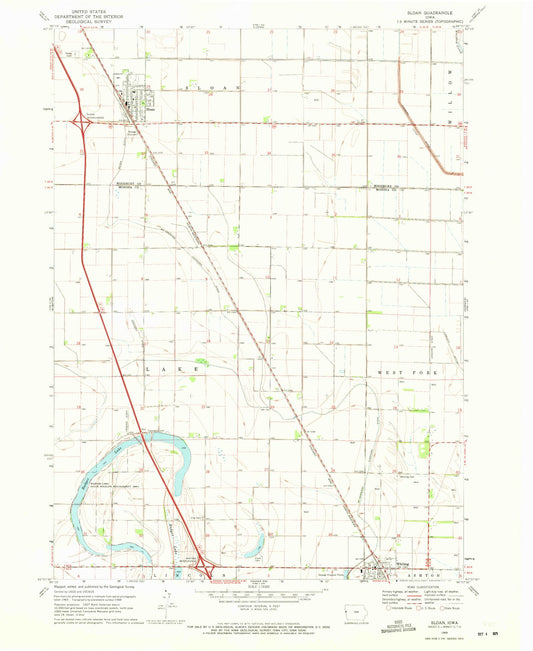 Classic USGS Sloan Iowa 7.5'x7.5' Topo Map Image