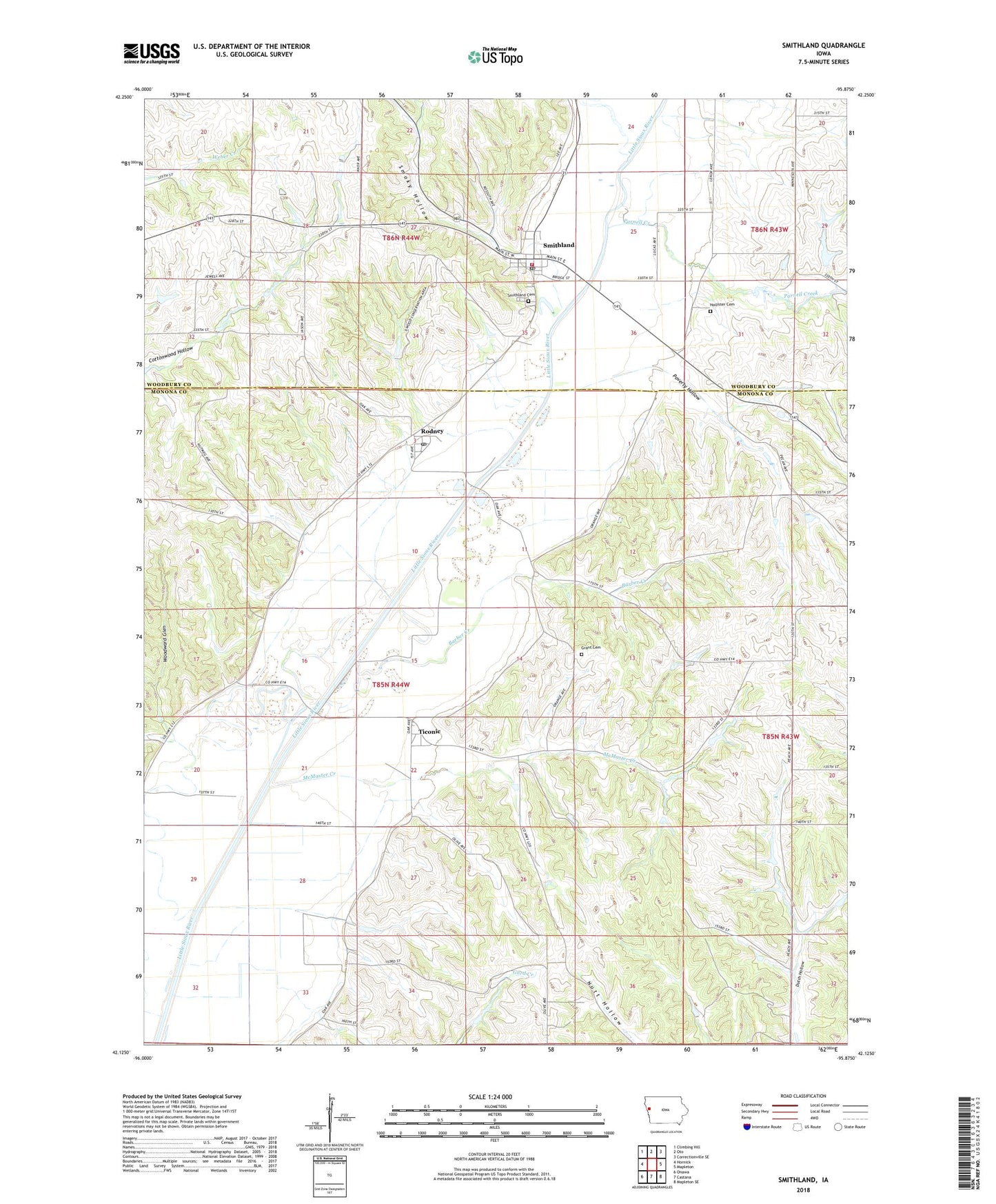 Smithland Iowa US Topo Map Image